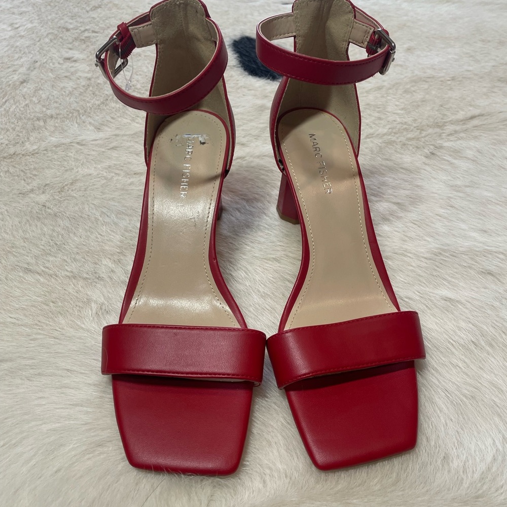 MARC FISHER Korita Square Toe Heeled Sandal In Crimson Red - Picture 5 of 11